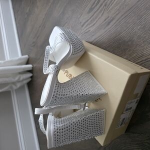 Elegant White Studded Platform Heels